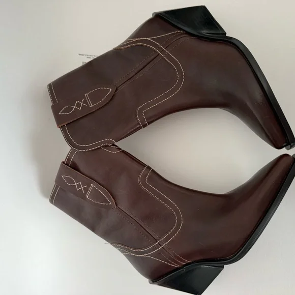NEW Free People Pitchfork Point Western Leather Boots Cowgirl Bootie